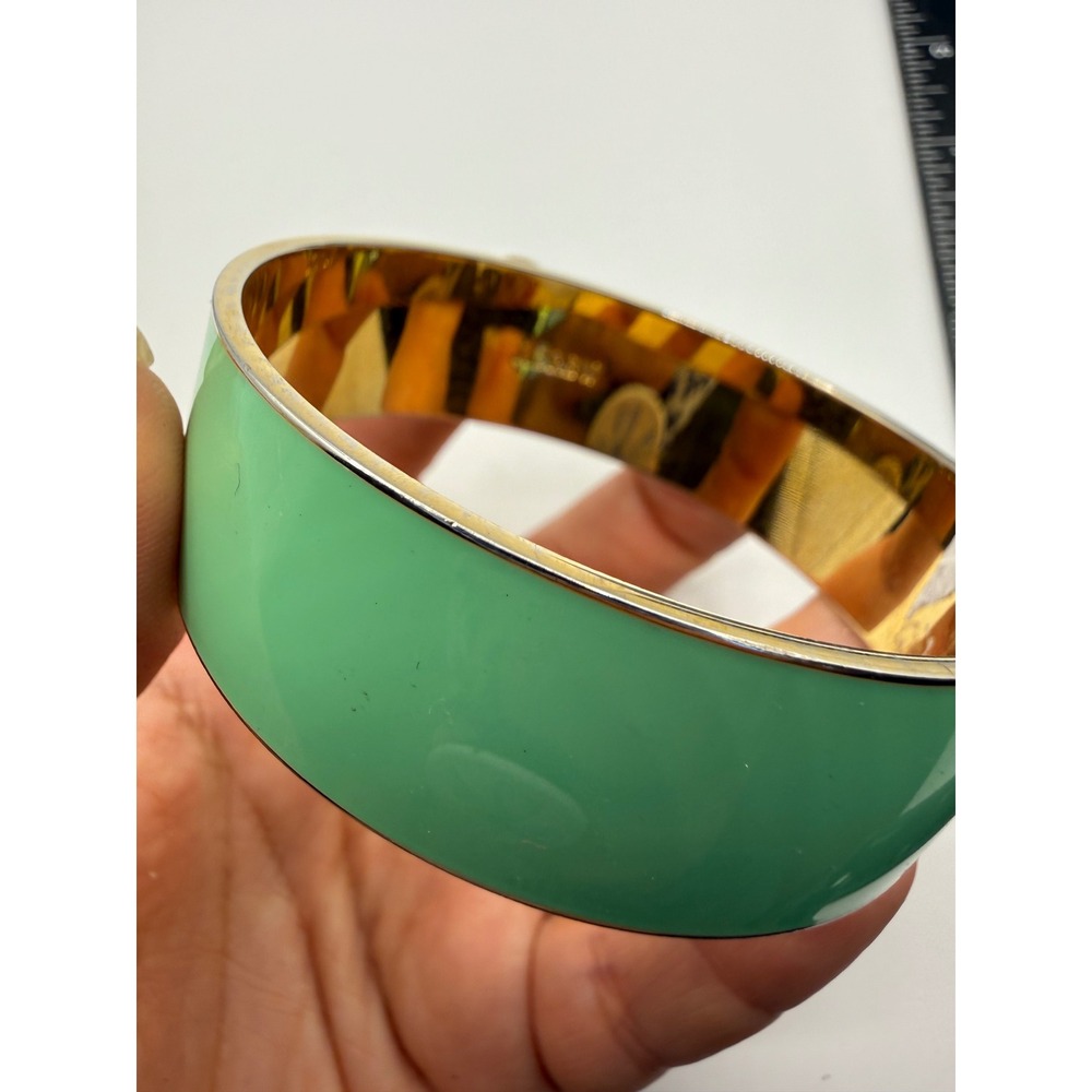 J.Crew Mint Green Enamel Bangle Bracelet Gold Tone Wide Slip On Cuff